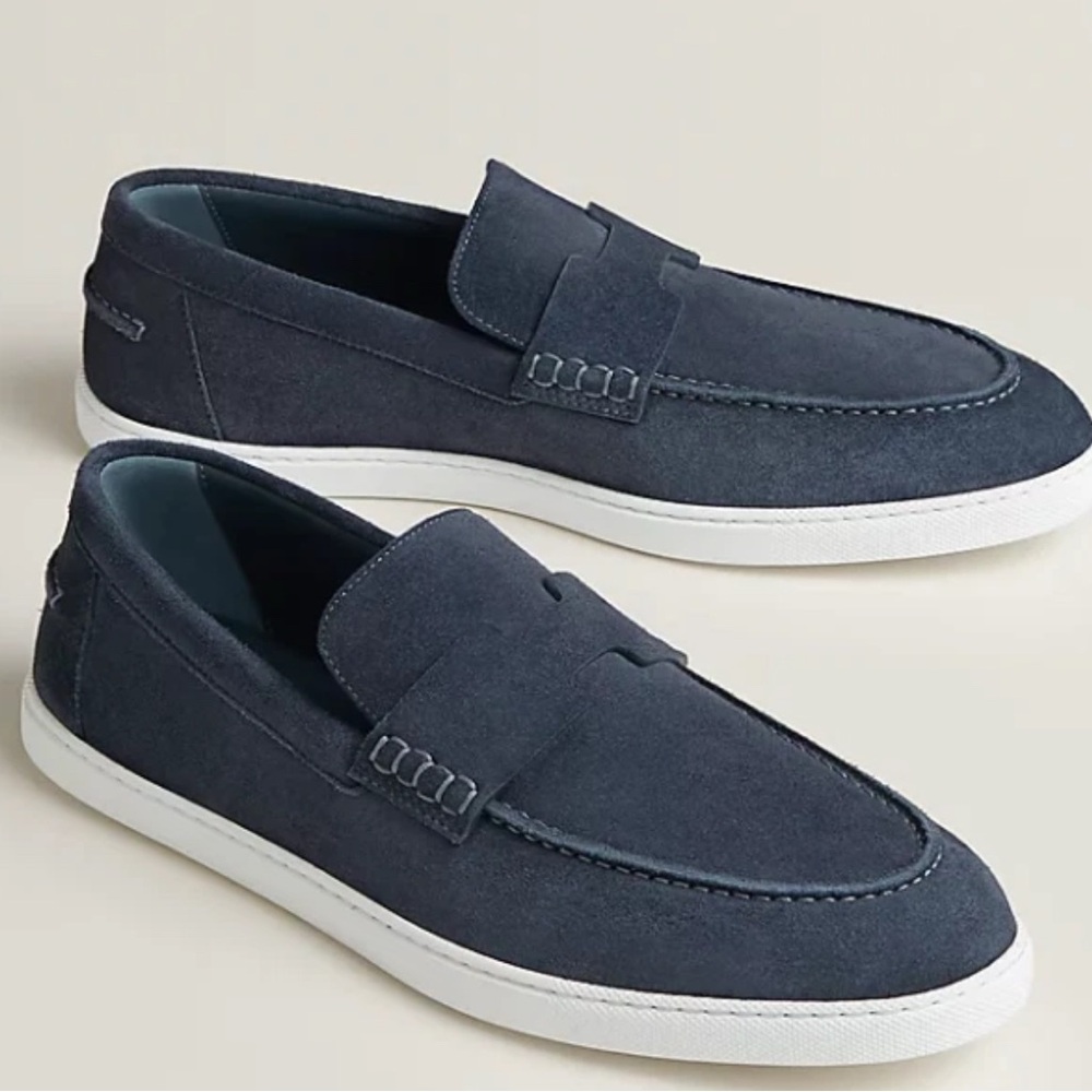 size 43.5EU NIB HERMÈS Bleu Céleste Suede Job Men's Loafers w/ Receipt